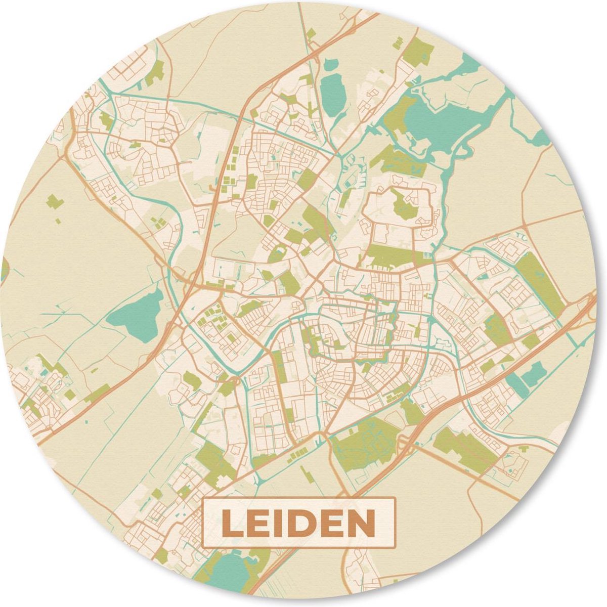 Muismat rond 40x40 cm - Mousepad Kaart - Leiden - Vintage - Ronde muismatten
