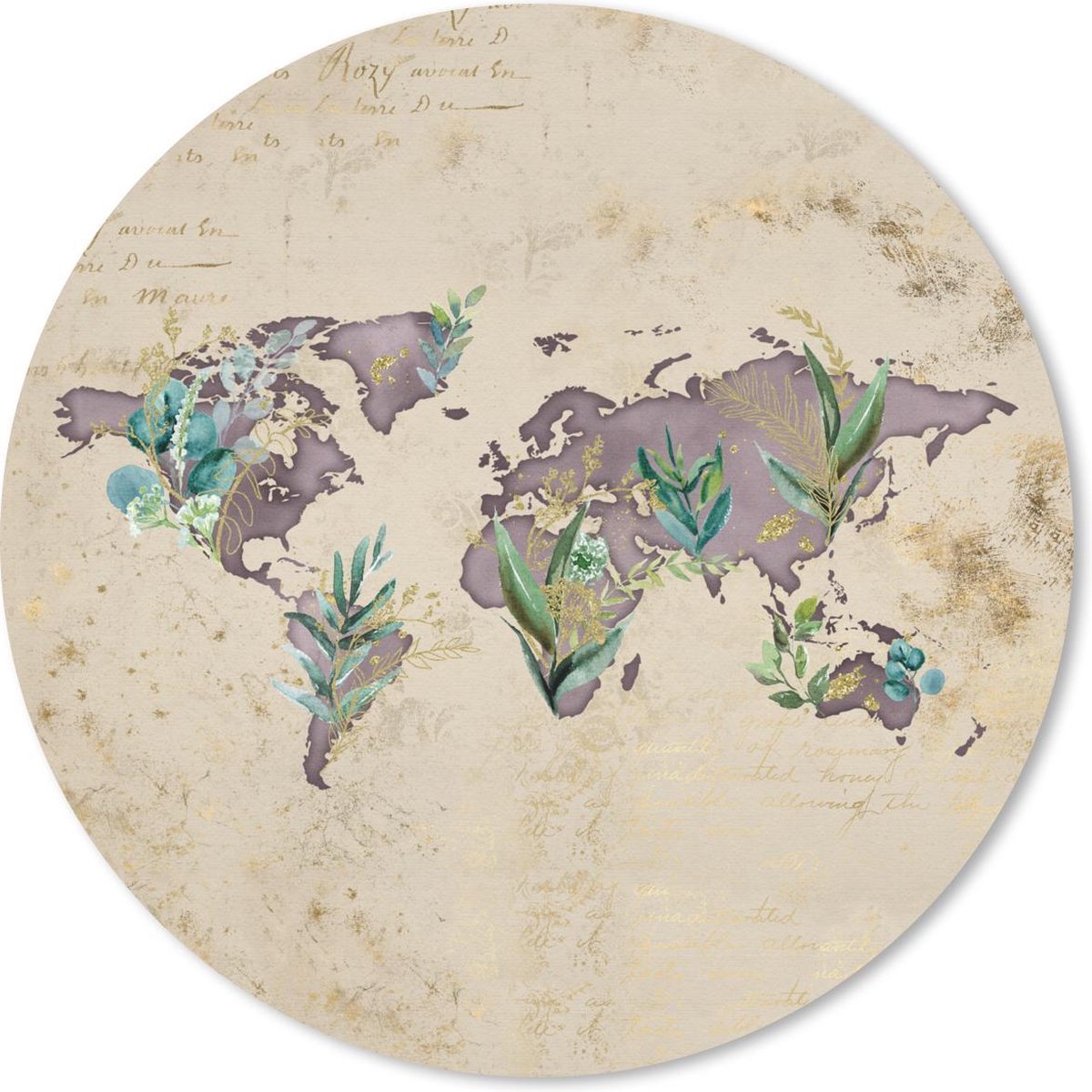 Muismat rond 40x40 cm - Mousepad Wereldkaart - Vintage - Goud - Ronde muismatten