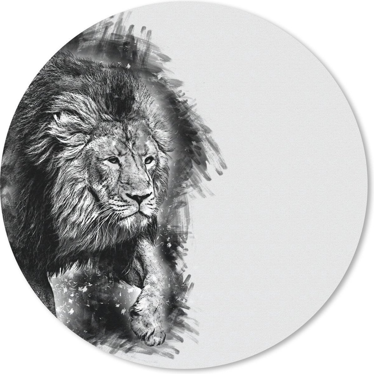 Muismat rond 50x50 cm - Mousepad Leeuw - Zwart - Wit - Ronde muismatten