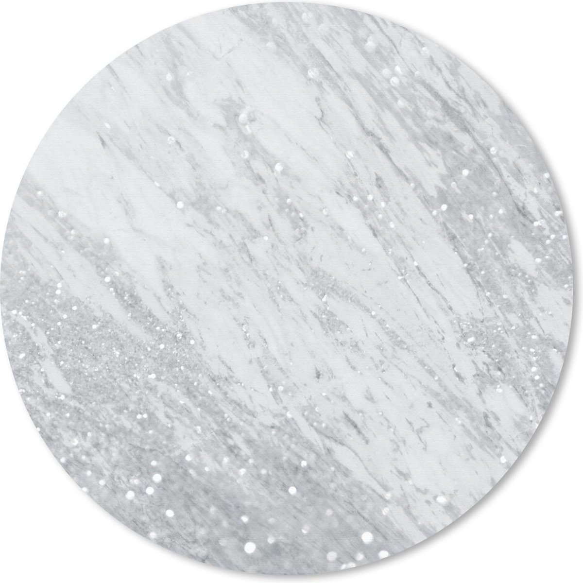 Muismat rond 40x40 cm - Mousepad Marmer - Glitter - Zilver - Ronde muismatten