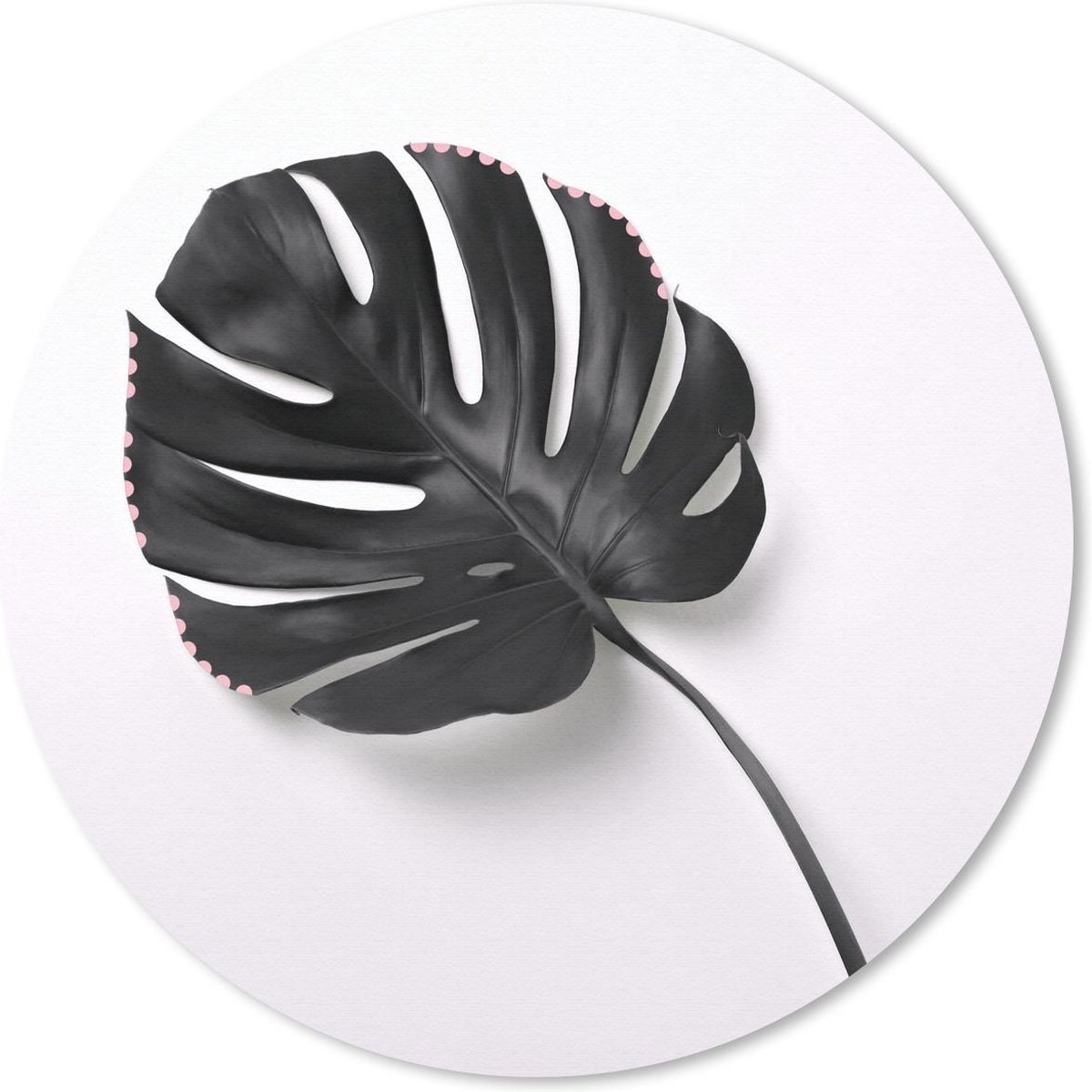 Muismat rond 50x50 cm - Mousepad Donker botanisch blad in het zwart op een witte achtergrond - Ronde muismatten