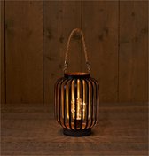 Led sfeer lantaarn/lamp zwart/goud met timer B16 x H22 cm - Woondecoratie/kerstversiering sfeerverlichting