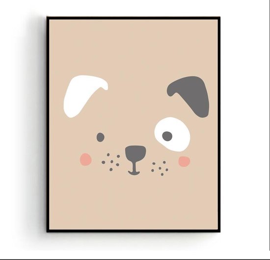 Poster Hondje Hoofd Bruin - Dieren - Kinderkamer - Dierenposter - Babykamer / Kinderposter - Babyshower Cadeau - Muurdecoratie - 50x40cm - Postercity