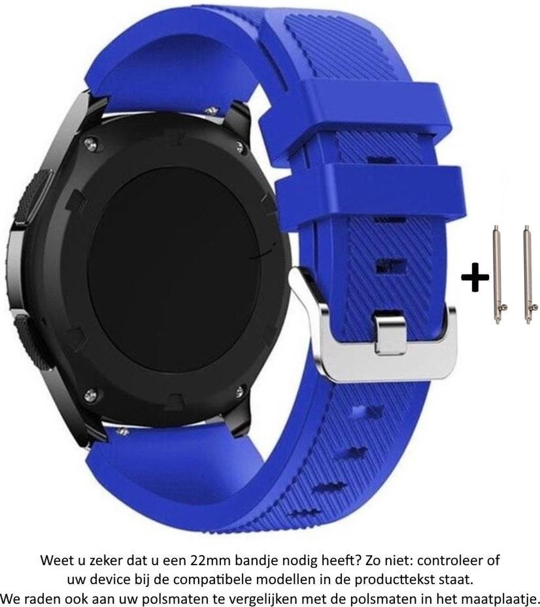 Blauw Siliconen Bandje voor bepaalde 22mm smartwatches van verschillende bekende merken (zie lijst met compatibele modellen in producttekst) - Maat: zie foto - 22 mm blue rubber smartwatch strap