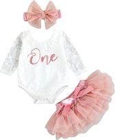 Eerste verjaardag cakesmash setje voor een meisje Romantic wit en oud roze - 1e verjaardag - cakesmash - babykleding - kinderkleding - tutu