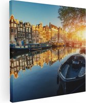 Artaza Toile Peinture Amsterdam Canal Au Coucher Du Soleil - 50x50 - Photo Sur Toile - Impression Sur Toile