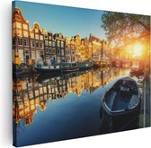 Artaza Canvas Schilderij Amsterdamse Gracht Bij Zonsondergang - 40x30 - Klein - Foto Op Canvas - Canvas Print