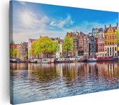 Artaza Canvas Schilderij Amsterdamse Huisjes Aan Het Water - 120x80 - Groot - Foto Op Canvas - Wanddecoratie Woonkamer
