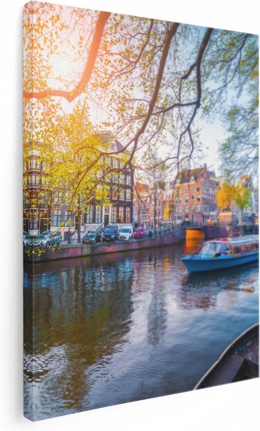 Foto: Artaza canvas schilderij amsterdamse gracht tijdens het voorjaar 30x40 klein foto op canvas canvas print