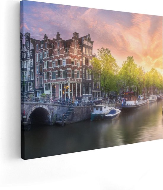 Artaza Canvas Schilderij Amsterdamse Grachten  - 100x80 - Groot - Foto Op Canvas - Canvas Print