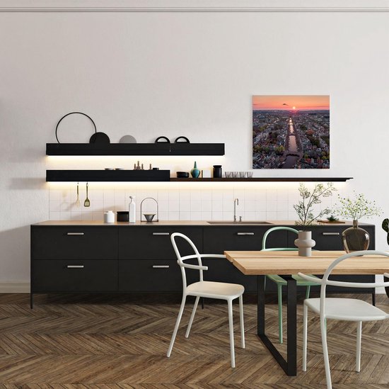 Artaza Peinture sur toile Vue de dessus Amsterdam avec coucher de soleil - 50 x 50 - Photo sur toile - Impression sur toile