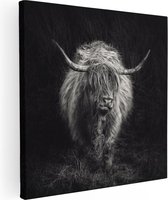 Artaza Canvas Schilderij Schotse Hooglander Koe - Zwart Wit - 50x50 - Foto Op Canvas - Canvas Print