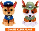 Ty Paw Patrol knuffel 2x zachte knuffels Chase en Tracker 15 cm met kleurplaat - schattig Kinder poppen speelgoed hondjes Nickelodeon