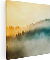 Artaza Canvas Schilderij Kleurrijke Zonsopgang In Het Bos Met Mist - 30x30 - Klein - Foto Op Canvas - Canvas Print