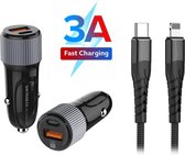 Magic Autolader USB & USB-C - FastCharge 4.0 PD 36W - Zwart - Inclusief USB-C naar Lightning Kabel Snoer Opladerkabel