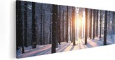 Artaza Canvas Schilderij Bos Met Sneeuw Tijdens De Zonsondergang - 120x40 - Groot - Foto Op Canvas - Canvas Print
