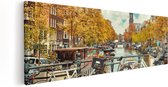 Artaza Canvas Schilderij Amsterdamse Brug Bij Een Brug Met Fietsen - 90x30 - Foto Op Canvas - Canvas Print