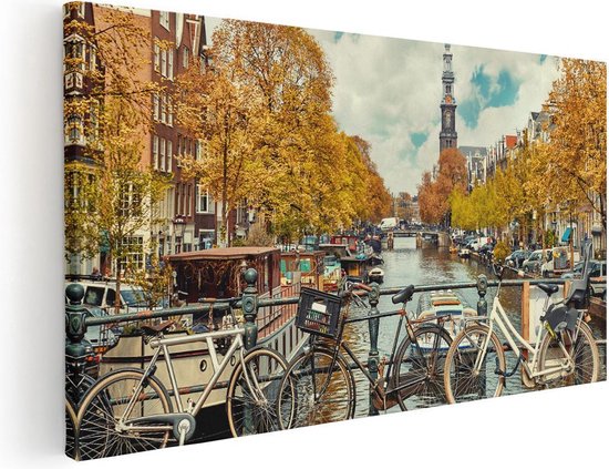 Artaza Peinture sur toile Pont d'Amsterdam sur un pont avec des Vélo - 60 x 30 - Photo sur toile - Impression sur toile