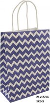 Dielay - Cadeautas - Giftbag Papier - Set van 12 Stuks - 21x15 cm - Zigzag Blauw