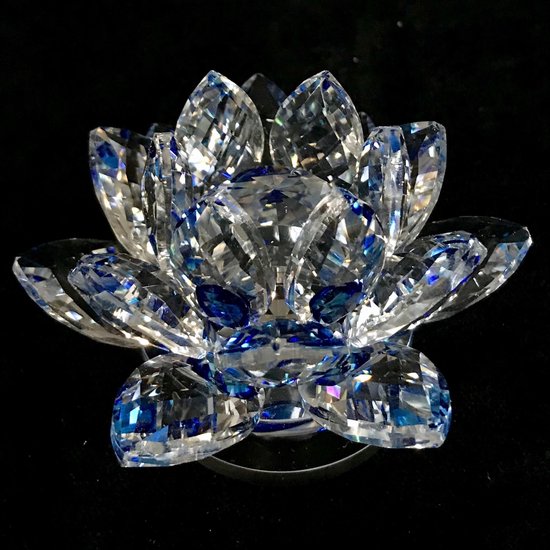 Fleur de lotus en cristal sur platine de luxe de qualité supérieure couleurs bleues 11,5x6,5x11,5cm fait à la main Véritable artisanat.