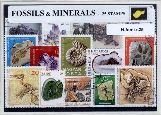 Foto: Fossielen en mineralen luxe postzegel pakket a6 formaat collectie van 25 verschillende postzegels van fossielen en mineralen kan als ansichtkaart in een a6 envelop authentiek cadeau kado geschenk kaart archeologie mineraal