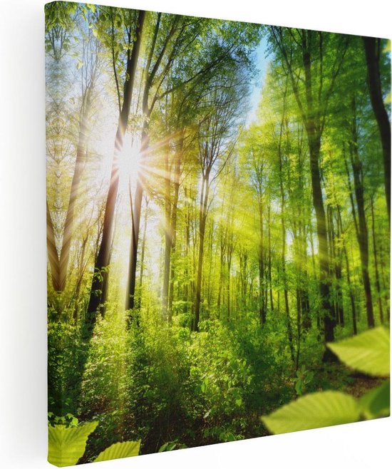 Artaza Canvas Schilderij Weg Omringd Met Bomen In Het Bos - 90x90 - Groot - Foto Op Canvas - Canvas Print
