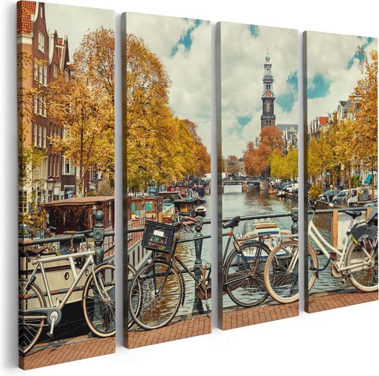 Artaza Canvas Schilderij Vierluik Amsterdamse Brug Bij Een Brug Met Fietsen - 80x60 - Foto Op Canvas - Canvas Print