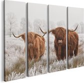 Artaza Canvas Schilderij Vierluik Twee Schotse Hooglander Koeien In De Wei - 80x60 - Foto Op Canvas - Canvas Print