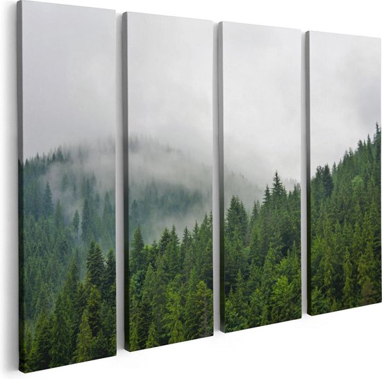 Artaza Tableau sur Toile Quadrutych Forêt Verte avec Arbres Pendant Le Brouillard - 80x60 - Photo sur Toile - Impression sur Toile
