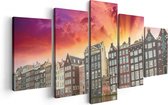Artaza Canvas Schilderij Vijfluik Amsterdamse Huisjes Bij Het Kanaal - Kleur - 100x50 - Foto Op Canvas - Canvas Print