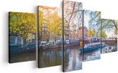 Artaza Canvas Schilderij Vijfluik Amsterdamse Gracht Tijdens Het Voorjaar - 100x50 - Foto Op Canvas - Canvas Print