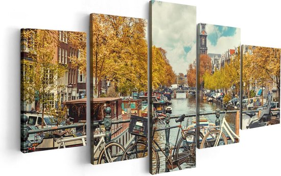 Artaza Canvas Schilderij Vijfluik Amsterdamse Brug Bij Een Brug Met Fietsen - 100x50 - Foto Op Canvas - Canvas Print