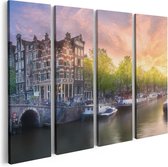Artaza Canvas Schilderij Vierluik Amsterdamse Grachten  - 80x60 - Foto Op Canvas - Canvas Print