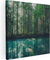 Artaza Canvas Schilderij Bos Bij Een Groen Meer - 90x90 - Groot - Foto Op Canvas - Canvas Print