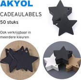 Akyol - 50x Cadeaulabels kraftpapier/karton Ster - 6cm x 6 cm - Cadeau tags/etiketten - Cadeau versieringen/decoratie - Labels karton - Cadeaulabels karton - Zwart - Inclusief touw