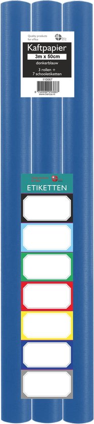 Benza Couverture pour livres scolaires - Bleu foncé - 300 x 50 cm - 3 rouleaux