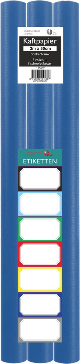 Benza Kaftpapier voor schoolboeken - Donkerblauw - 300 x 50 cm - 3 rollen