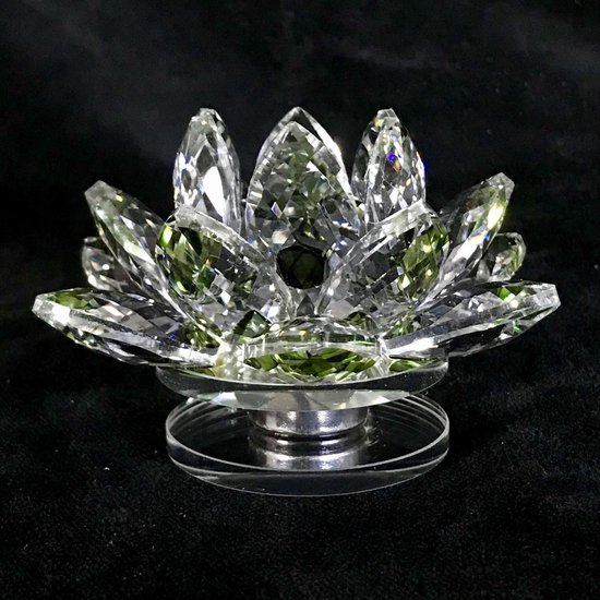 Kristal lotus bloem op draaischijf luxe top kwaliteit groene kleuren 11.5x6.5x11.5cm handgemaakt Echt ambacht.
