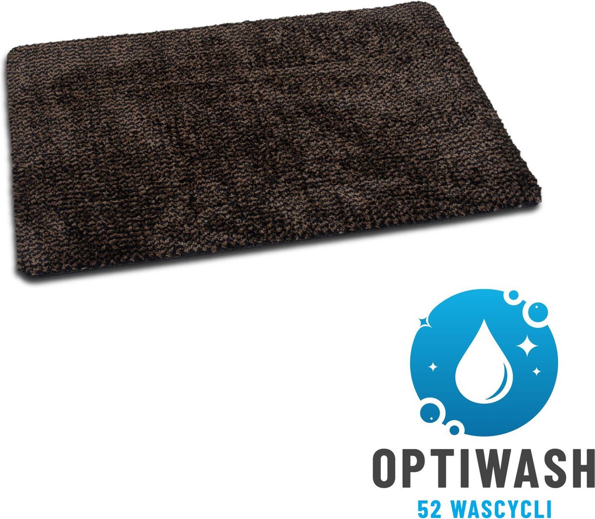 Antislip Deurmat Studio M - OPTIWASH - Wasbare droogloopmat/badmat/douchemat/toiletmat - Super absorberende schoonloopmat met microvezel - 50X80 cm - Machine Wasbaar 40°C - Bruin/Zwart - Verschillende Afmetingen