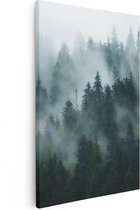 Artaza Canvas Schilderij Bos Met Bomen In De Mist - 60x90 - Foto Op Canvas - Canvas Print