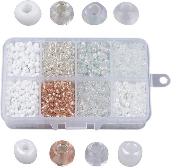Kralen | Kralen set voor sieraden maken - 8 Kleuren Wit/Champagne - 3mm - Glas Zaad Kralen - Kit voor Sieraden Maken - Rocaille - DIY - Volwassenen - Kinderen - Kralenset - Seed Beads - Cadeau - MAIA Creative
