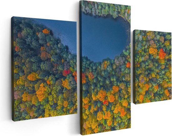 Artaza Canvas Schilderij Drieluik Kleurrijke Bos Met Bomen Naast Een Meer - 90x60 - Foto Op Canvas - Canvas Print