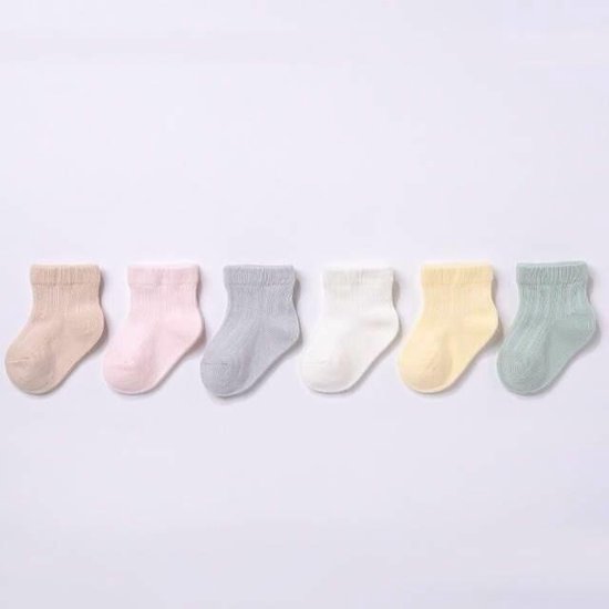 6-Pack Baby Sokken – Meisjes – 6-24 Maanden – Pastel Kleuren - baby sokken meisjes – pastel baby sokjes – fijne gebreide sokken – sokken 6-24 maanden