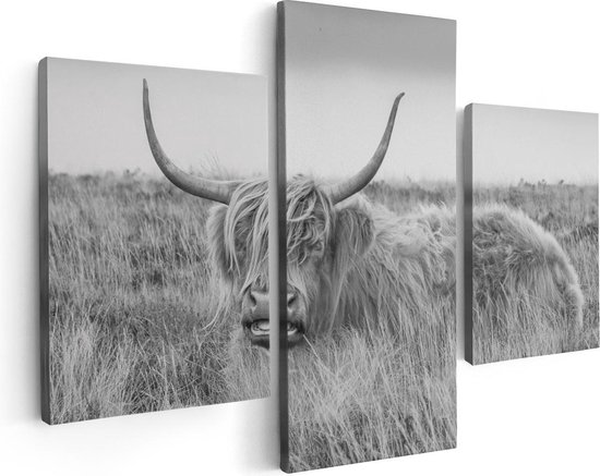 Artaza - Canvas Schilderij - Schotse Hooglander Koe - Zwart Wit - Foto Op Canvas - Canvas Print