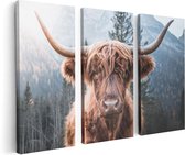 Artaza Canvas Schilderij Drieluik Schotse Hooglander Koe In De Bergen - 120x80 - Foto Op Canvas - Canvas Print