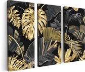 Artaza - Triptyque de peinture sur toile - Feuilles tropicales dorées - 120x80 - Photo sur toile - Impression sur toile