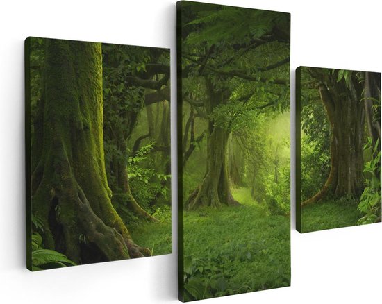 Artaza Canvas Schilderij Drieluik Groene Tropische Jungle Bos  - 90x60 - Foto Op Canvas - Canvas Print