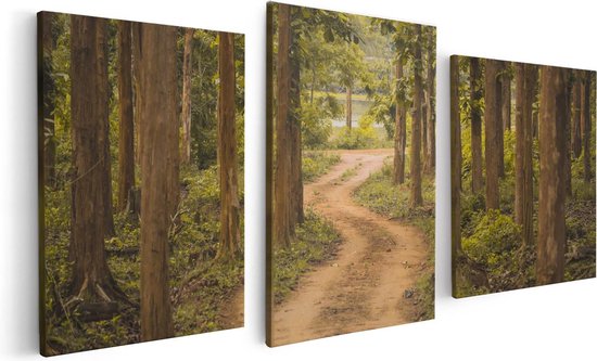 Artaza Canvas Schilderij Drieluik Pad In Het Bos Met Bomen - 120x60 - Foto Op Canvas - Canvas Print
