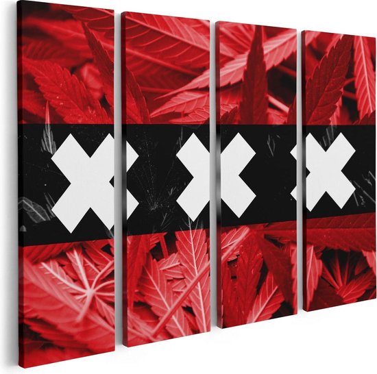 Artaza Canvas Schilderij Vierluik Amsterdamse Vlag Met Cannabis Achtergrond - 80x60 - Foto Op Canvas - Canvas Print