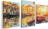 Artaza Canvas Schilderij Drieluik Amsterdamse Brug - Gracht - Met Bloemen - 120x60 - Foto Op Canvas - Canvas Print